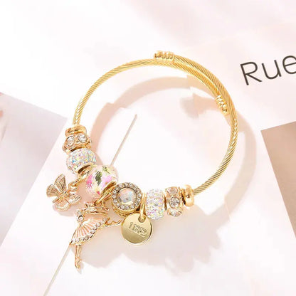 14 KT Gold Plated Pink Rhinestones Bracelet - TK GOLD 