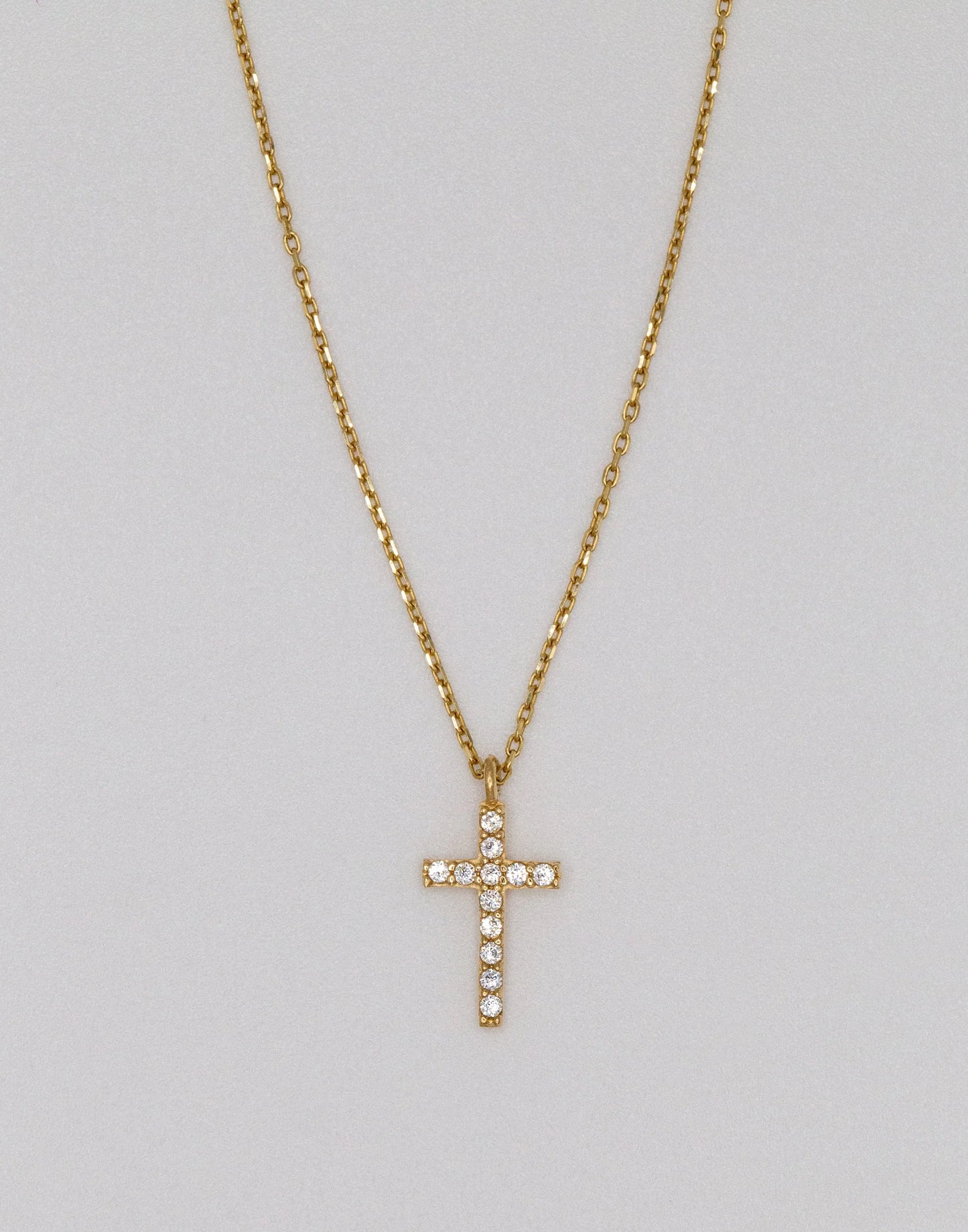 14 KT Yellow Gold White Stoned Cross - TK GOLD