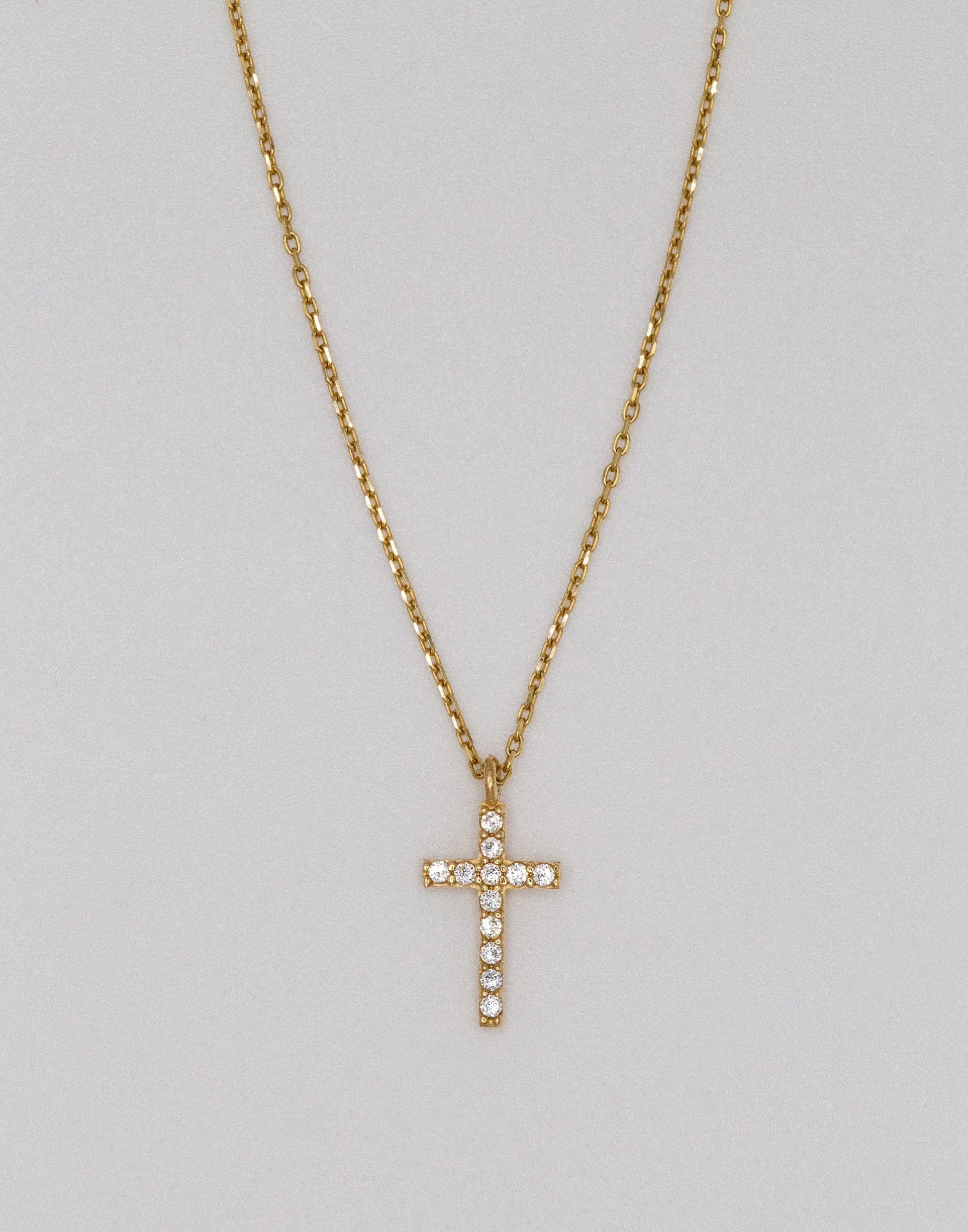 14 KT Yellow Gold White Stoned Cross - TK GOLD