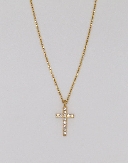 14 KT Yellow Gold White Stoned Cross - TK GOLD