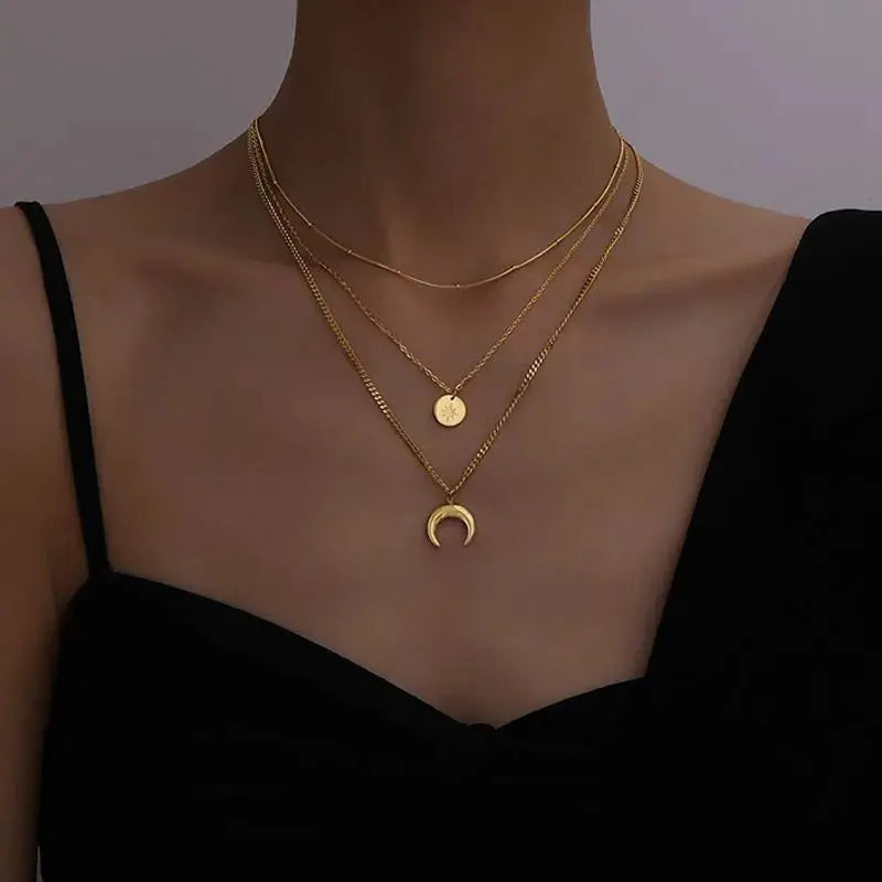 18 KT Gold Plated Moon Necklace - TK GOLD 