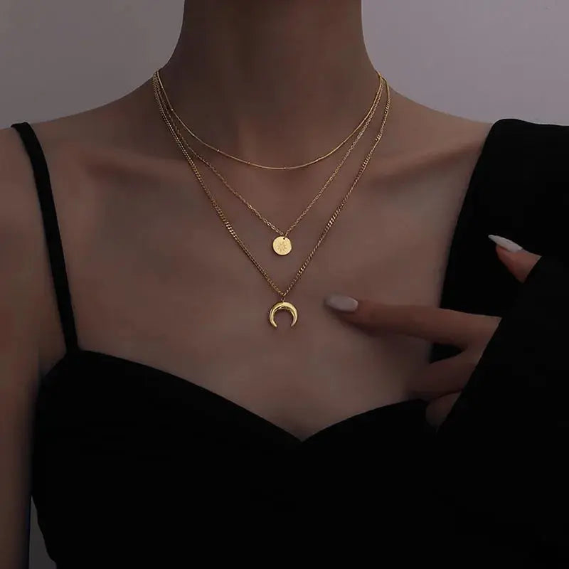 18 KT Gold Plated Moon Necklace - TK GOLD 