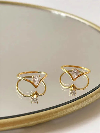18 KT Gold Plated Simple Style Zircon Stone Ring TK GOLD