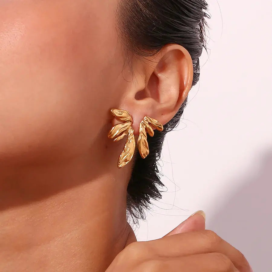 18K Gold Plated Asymmetric Lily Petal Earrings TK GOLD