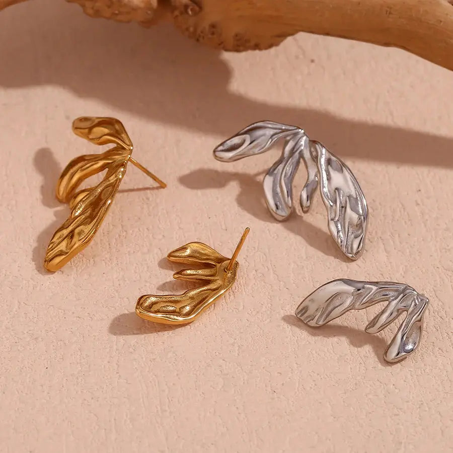 18K Gold Plated Asymmetric Lily Petal Earrings TK GOLD