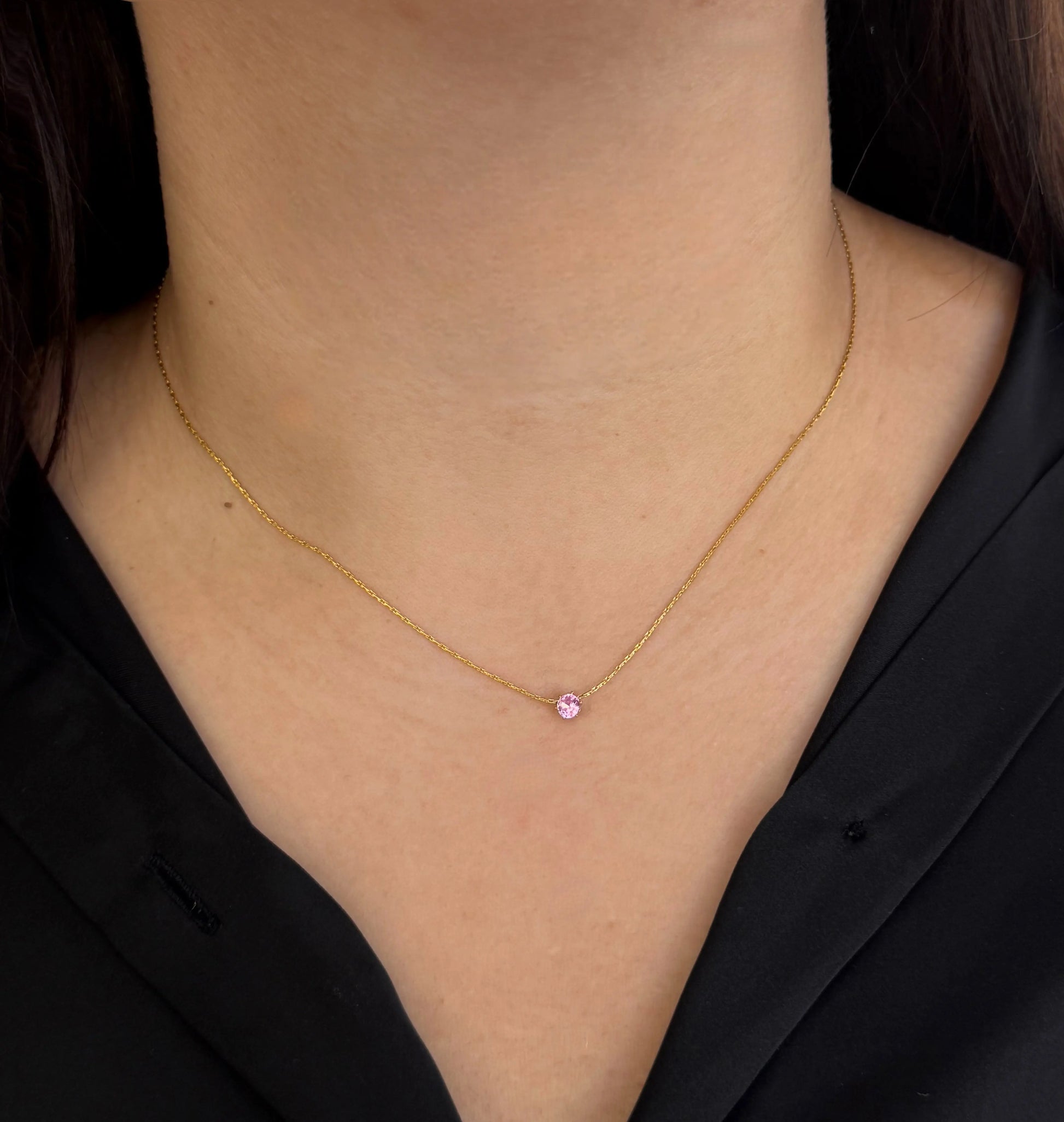 18K Gold Plated Ultra Fine Pink Zircon Necklace TK GOLD