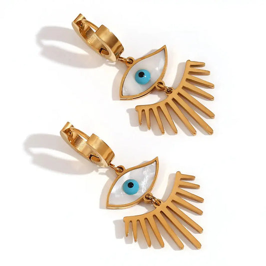 18K Gold Plated White Shell Eyelash Earrings TK GOLD