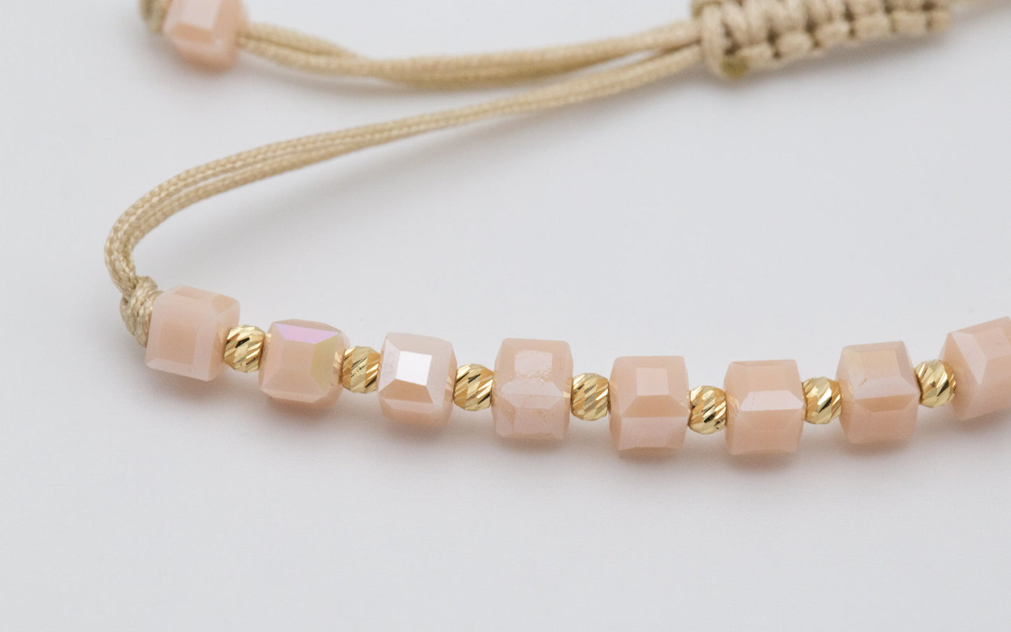 Beige String Bracelet with Solid 14 KT Yellow Gold Beads - TK GOLD